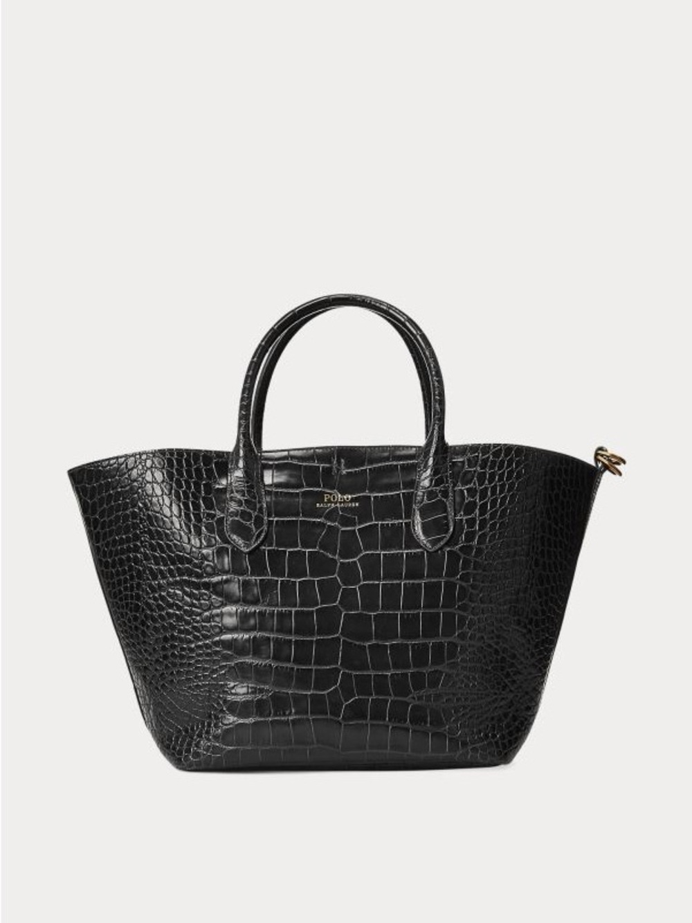Polo by Ralph Lauren Black Croc-Embossed Tote with Gold Hardware